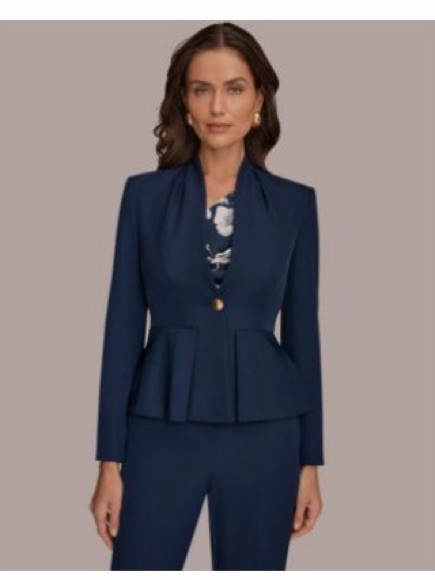 Donna Karan Navy Peplum Blazer With Gold Button Accent